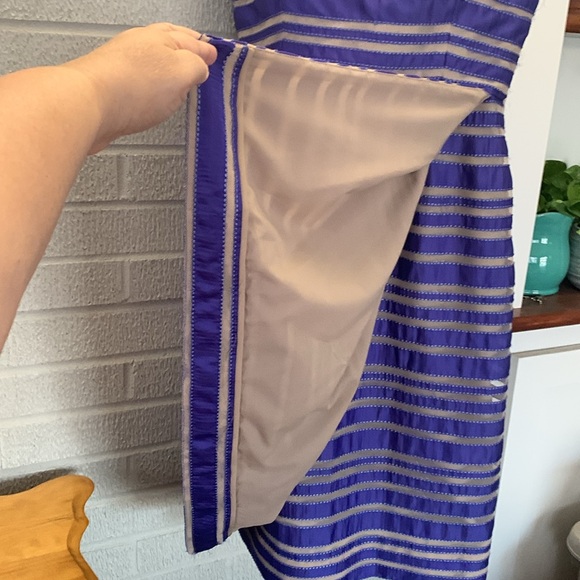 Lela Rose Silk Size 6 Dark Violet/Blue Striped Sleeveless Dress Faux Wrap Skirt - Picture 13 of 15